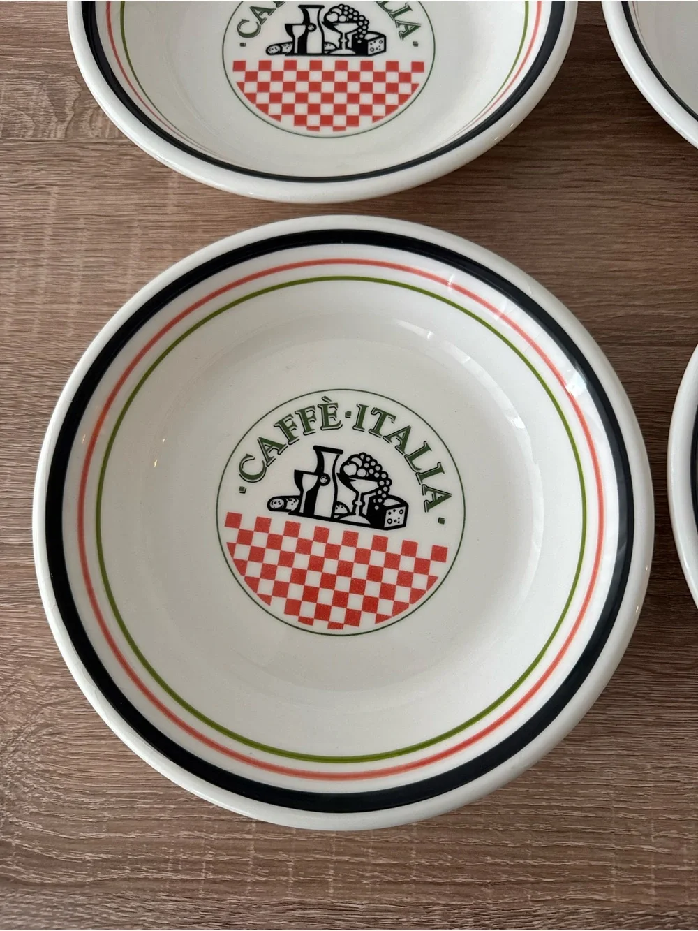 Caffè Italia Ceramic Bowls Set of 4, White Red & Green Vintage Made in Italy 8”